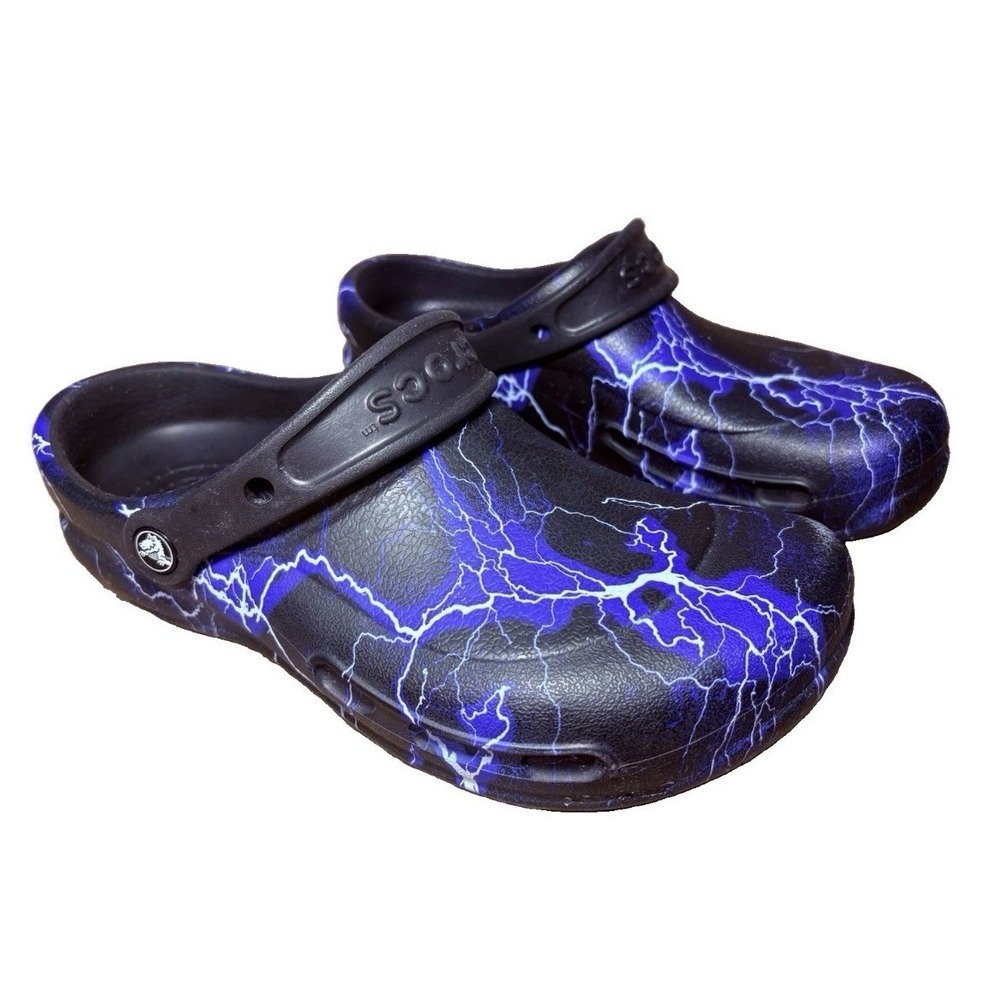 Crocs Bistro Slip Resistant Work Clogs Black Lightning Bolts Mens 8 Womens 10